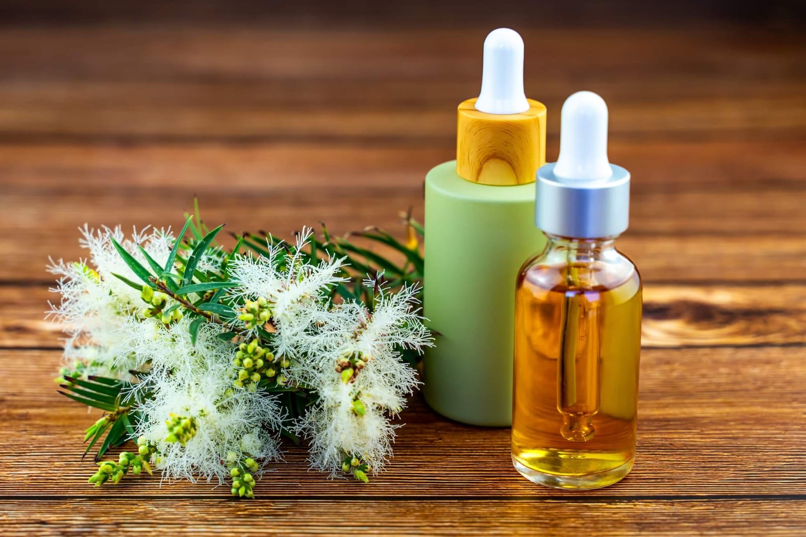 bottles of tea tree essential oils for congestion symptoms and stuffy nose