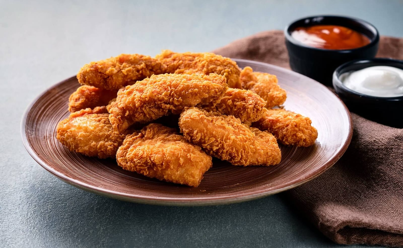Crispy chicken baked tenders on plate