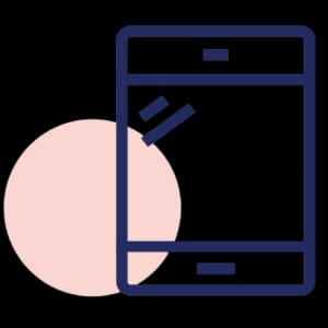 icon of smartphone with an offset pink circle