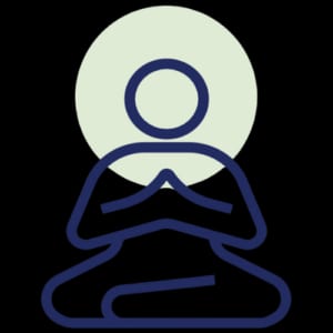 icon of a person in lotus position with a green circle behind their head